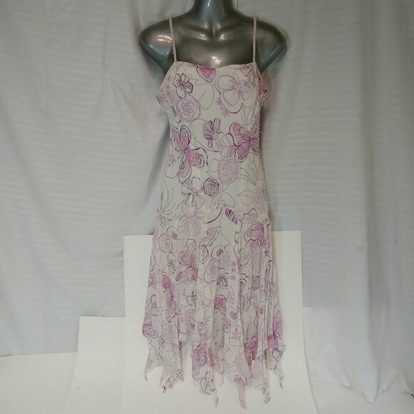 Eva Blue Y2K Fairy Dress 10 Handkerchief Whimsical Fairycore Beaded Floral White - Picture 1 of 16